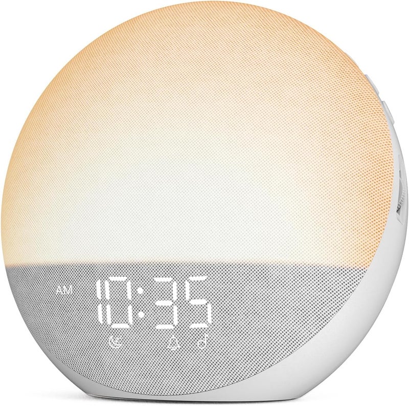 Odokee Sunrise Alarm Clock White Noise Machine: Natural Wake Up Light - Dimmable Clock with Bluetooth Speaker for Bedroom - 25 Sleep Sounds for Baby Adults Kids Frost White - Image 1